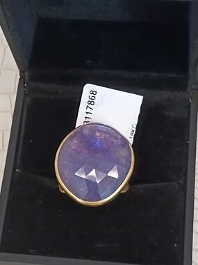 🔥 New 18K Yellow Gold Large Purple Chalcedony Cabochon  NWT (ONE OF A KIND)